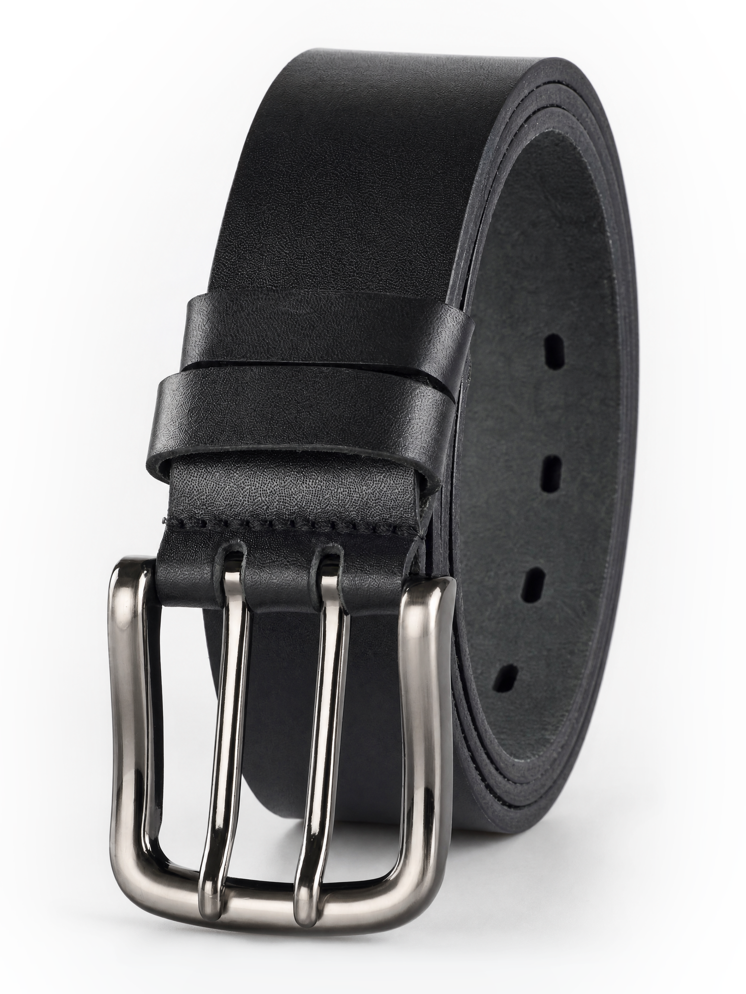 Мужской кожаный ремень 45 мм с двухшпеньковой пряжкой, вариант Чёрный